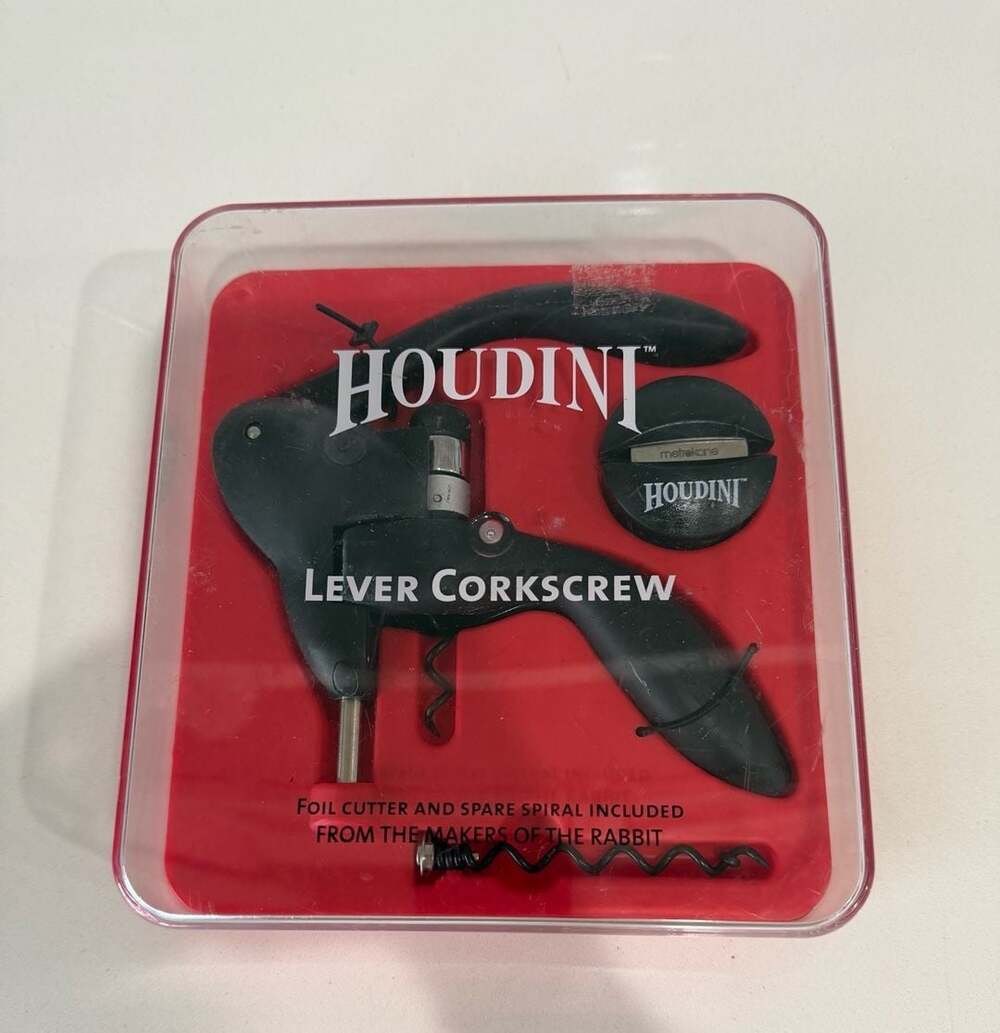 Houdini Lever Corkscrew Wine Opener Set with Foil Cutter and Spare Spiral
